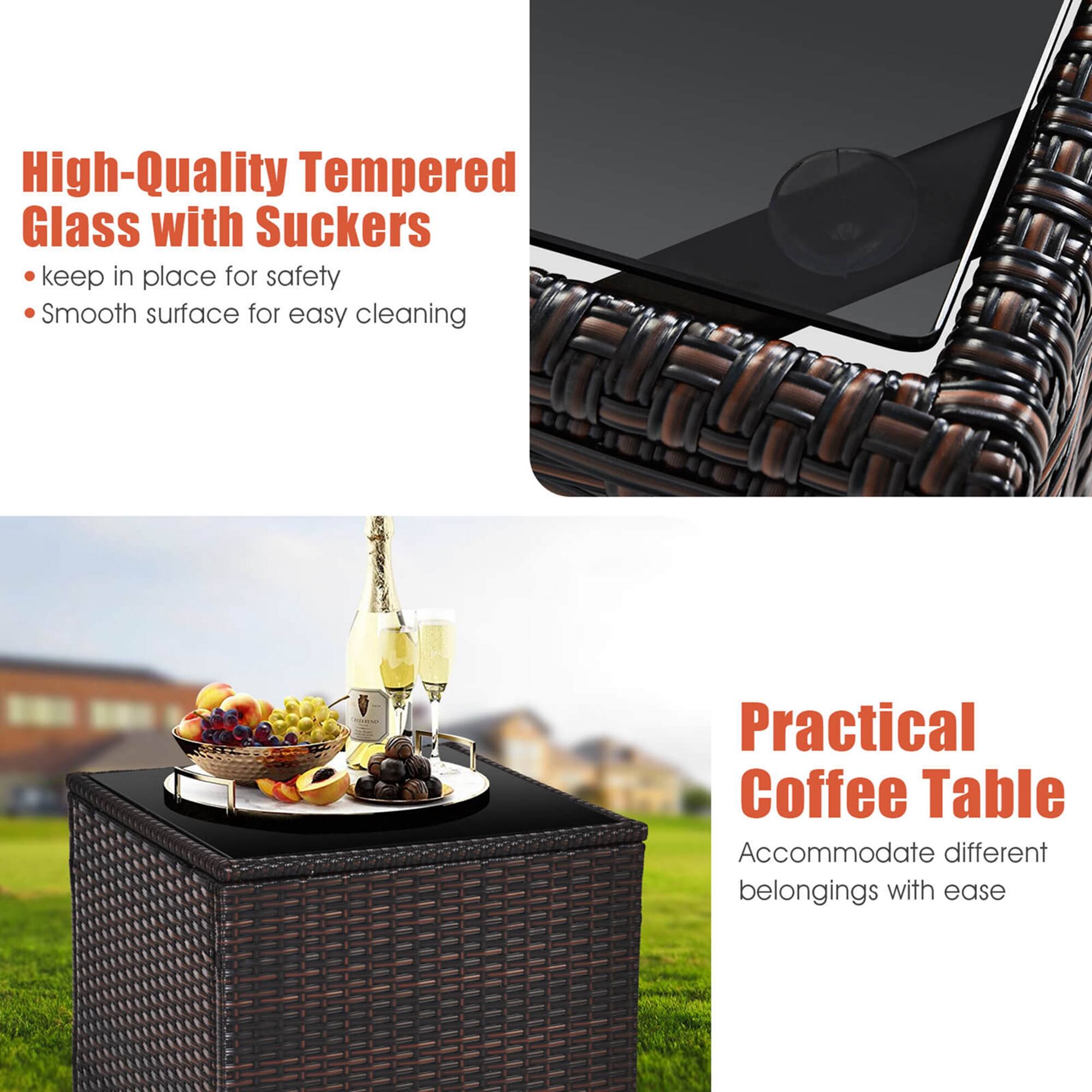 High-Quality Tempered Glass with Suckers: Keep in place for safety, Smooth surface for easy cleaning.
Practical Coffee Table: Accommodate different belongings with ease.