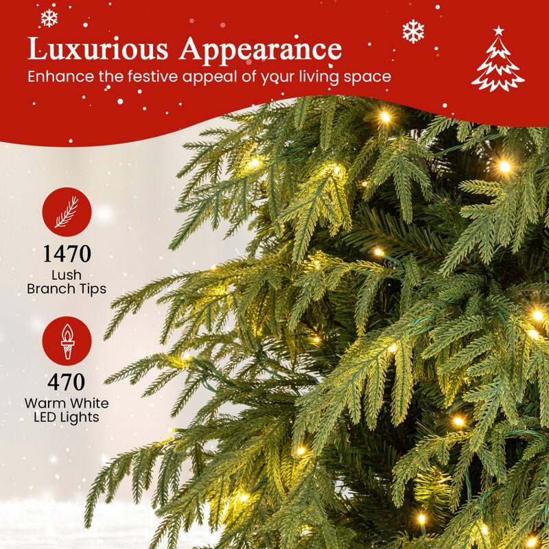 Luxurious Appearance  
Enhance the festive appeal of your living space

1470 Lush Branch Tips  
470 Warm White LED Lights