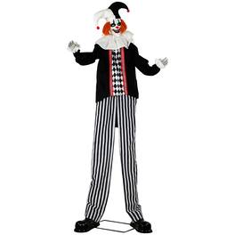 Homcom - Animated Clown Halloween Decorations with Sound Touch Activated, Light Up Eyes - White/Black/Orange