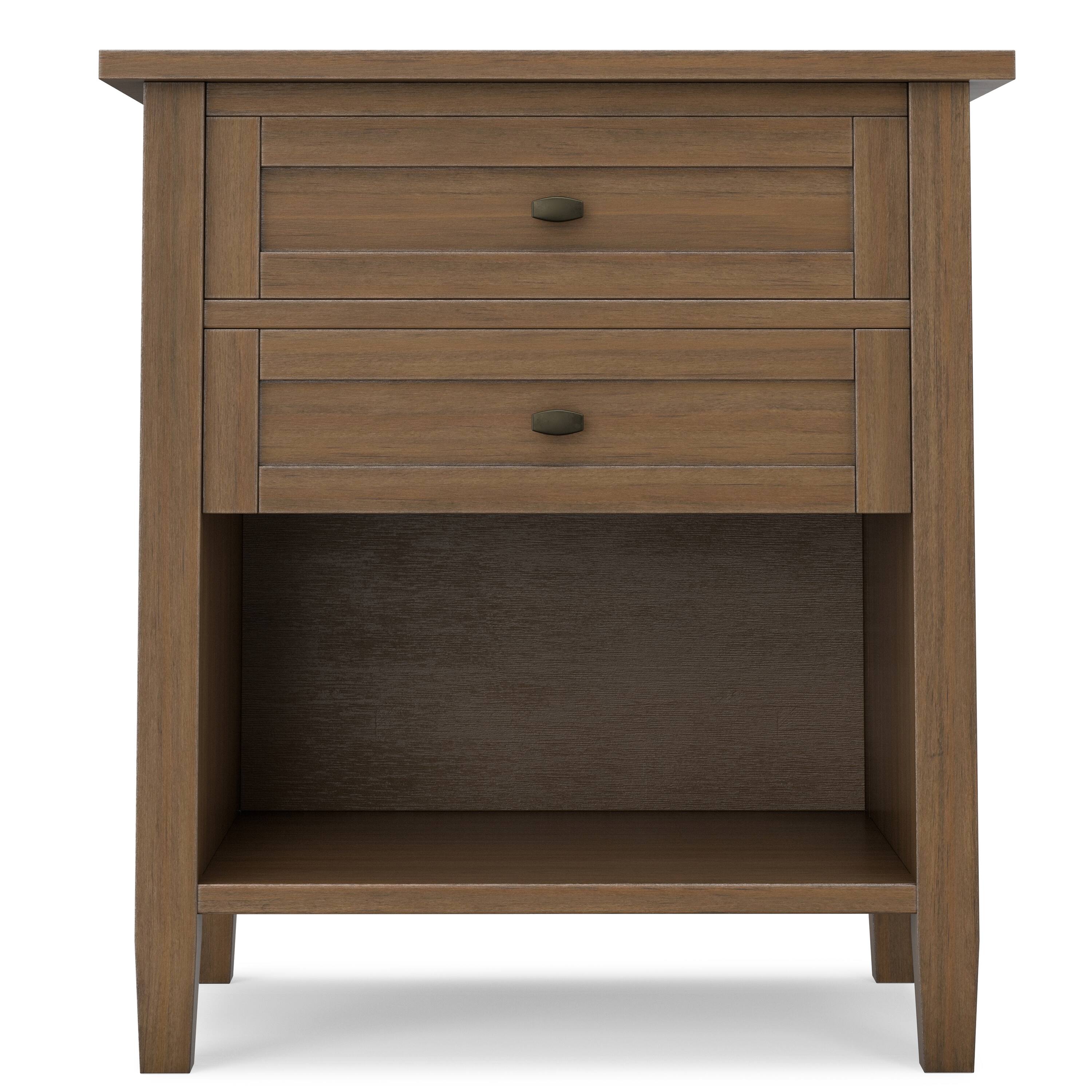 Angle. Simpli Home - Warm Shaker Solid Wood 24 inch Wide Transitional Nightstand in Rustic Natural Aged Brown - Rustic Natural Aged Brown.