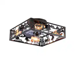 LUCKY ONE - 20" Square Flush Mount Ceiling Fan with Light Remote 6-Speed DC Motor - Matte Black