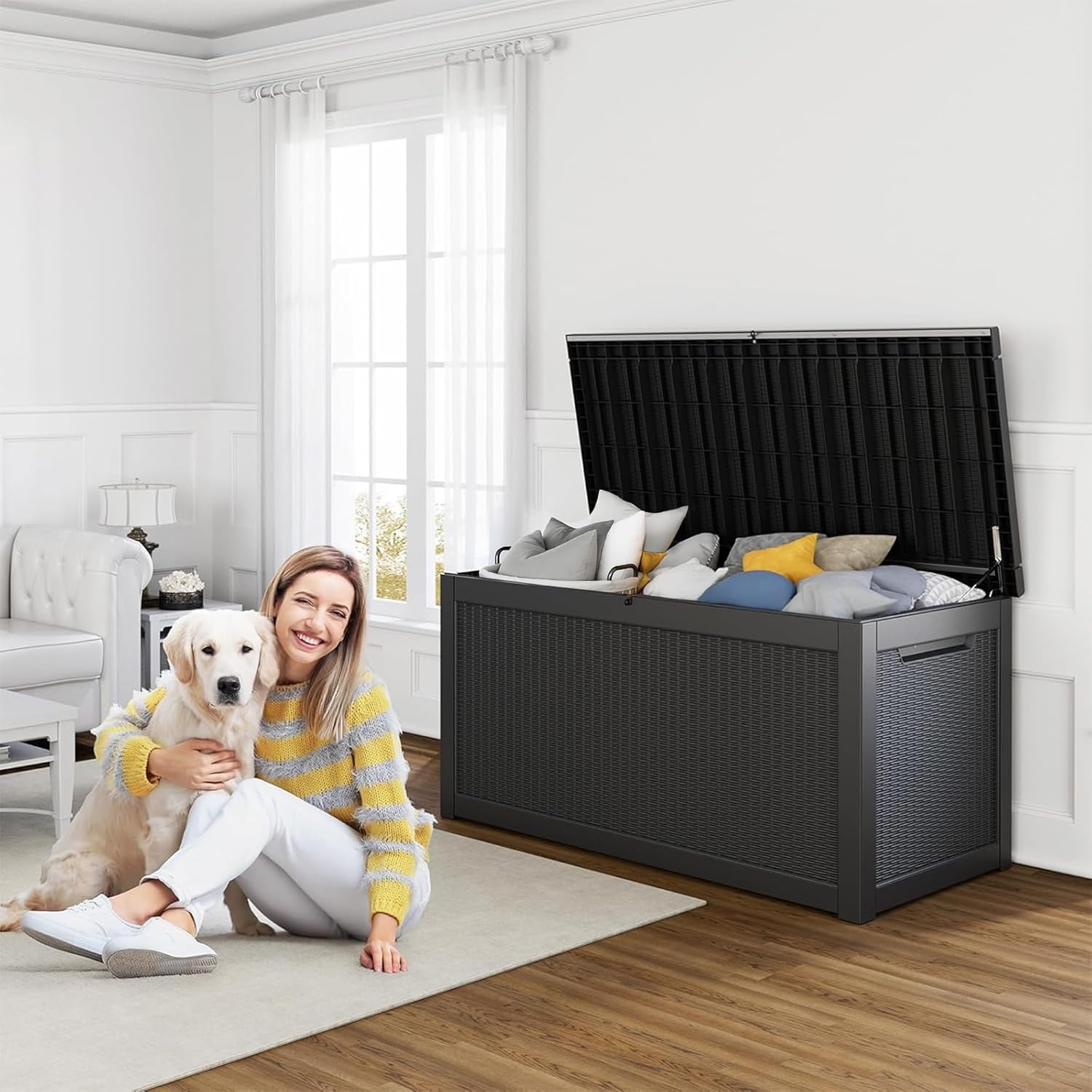 Angle. Yardgrace - 320 Gallon Lockable Resin Deck Box Waterproof Outdoor Storage for Patio Furniture Garden Tools and Equipment - black.