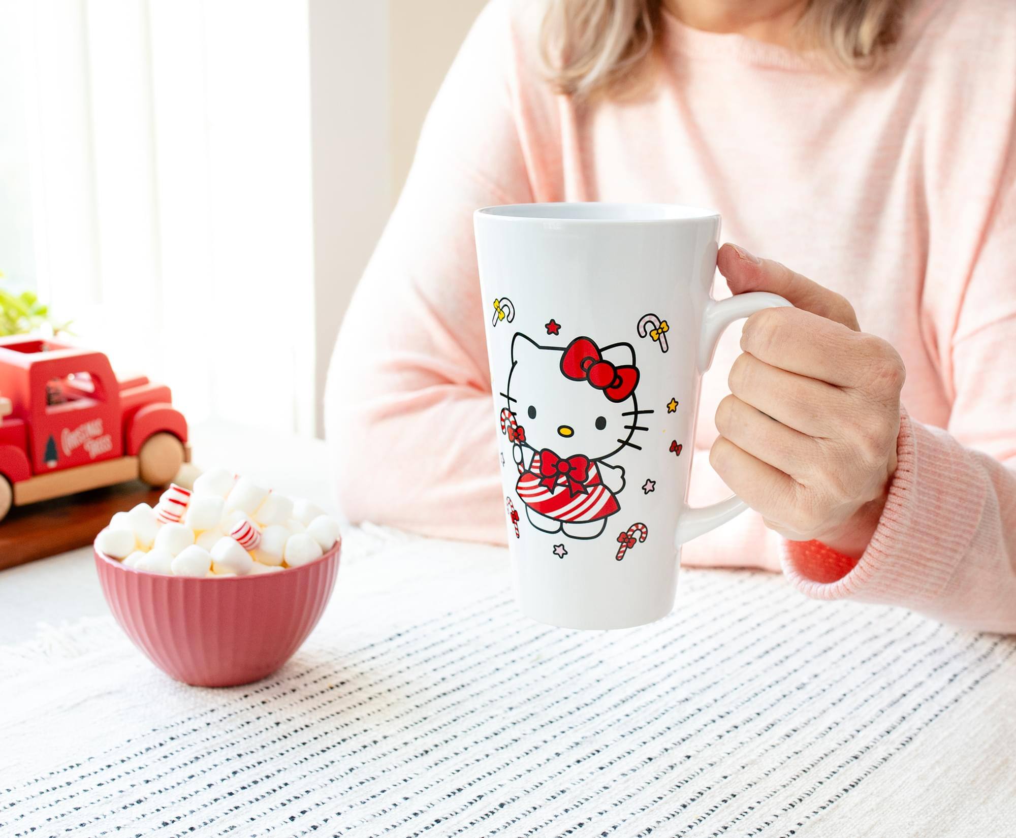 Alt View 4. Silver Buffalo - Sanrio Hello Kitty Holiday Candy Cane Ceramic Tall Latte Mug | Holds 16 Ounces - Red.