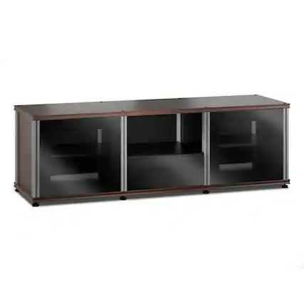 Front. Salamander Designs - Salamander Designs Synergy 236 Triple AV Cabinet (Dark Walnut with Black Glass & Aluminum Posts) - Dark Walnut/Aluminum.