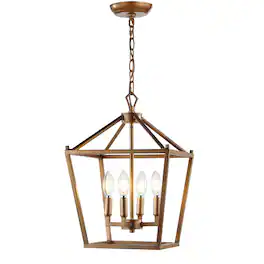 Jonathan Y - Pagoda 12" 4-Light Classic Traditional Metal Cage Lantern LED Pendant - Antique Gold