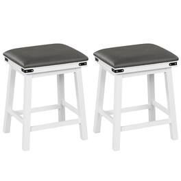 Costway - 24" Dining Bar Stool Set of 2 Counter Height Padded Seat Wood Frame Kitchen - White/Gray