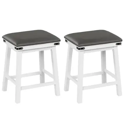 Front. Costway - 24" Dining Bar Stool Set of 2 Counter Height Padded Seat Wood Frame Kitchen - White/Gray.
