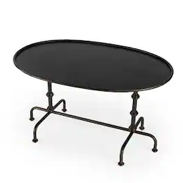 Butler Specialty - Kira 38 in. W Oval Metal Industrial Coffee Table with Tray Top Edging - Silver