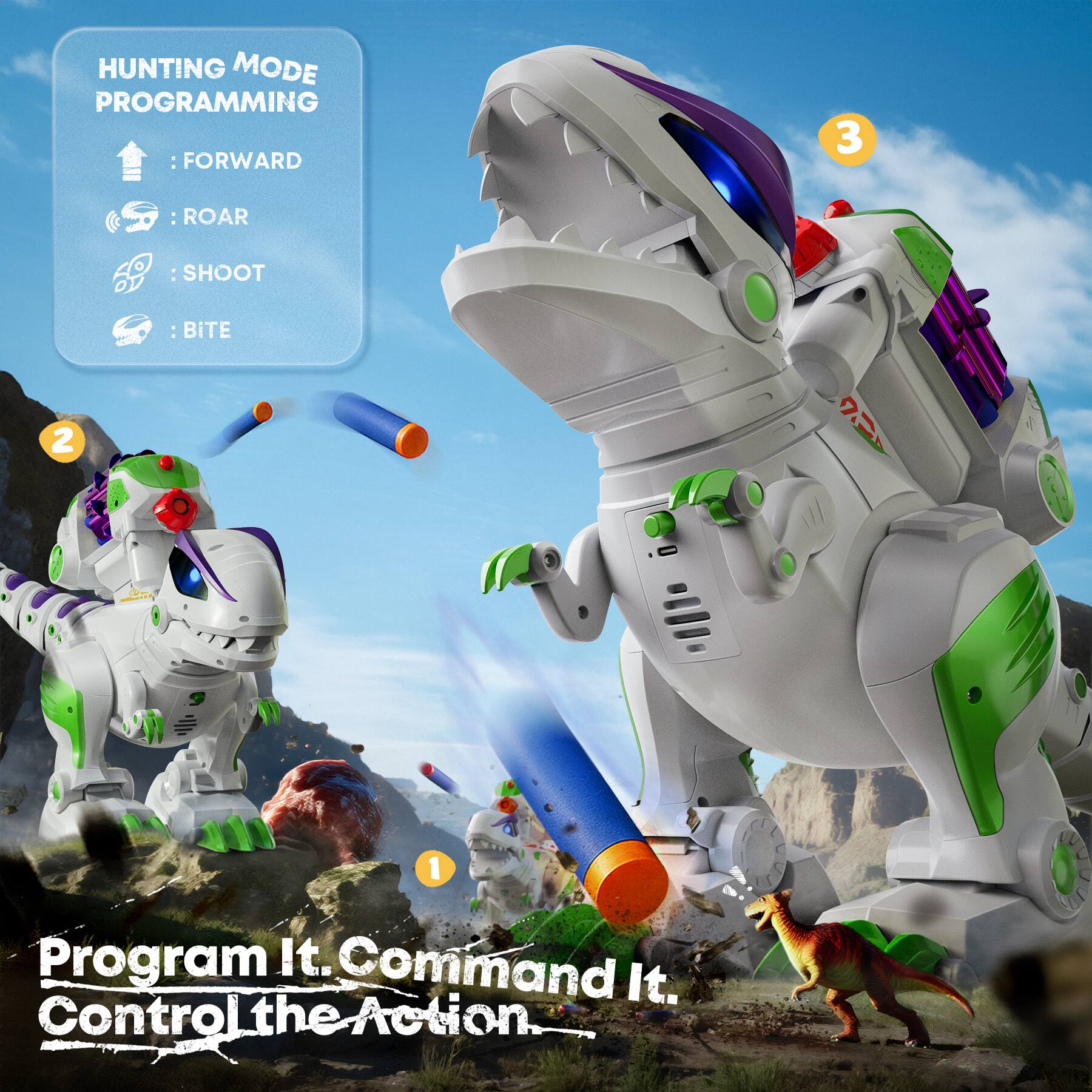 HUNTING MODE PROGRAMMING: FORWARD 3 : ROAR : SHOOT : BITE

Program It. Command It. Control the Action.