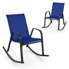 Gymax - 2 PCS Patio Rocking Chair Outdoor Ergonomic Rockers w/ Breathable Fabric Seat - Navy