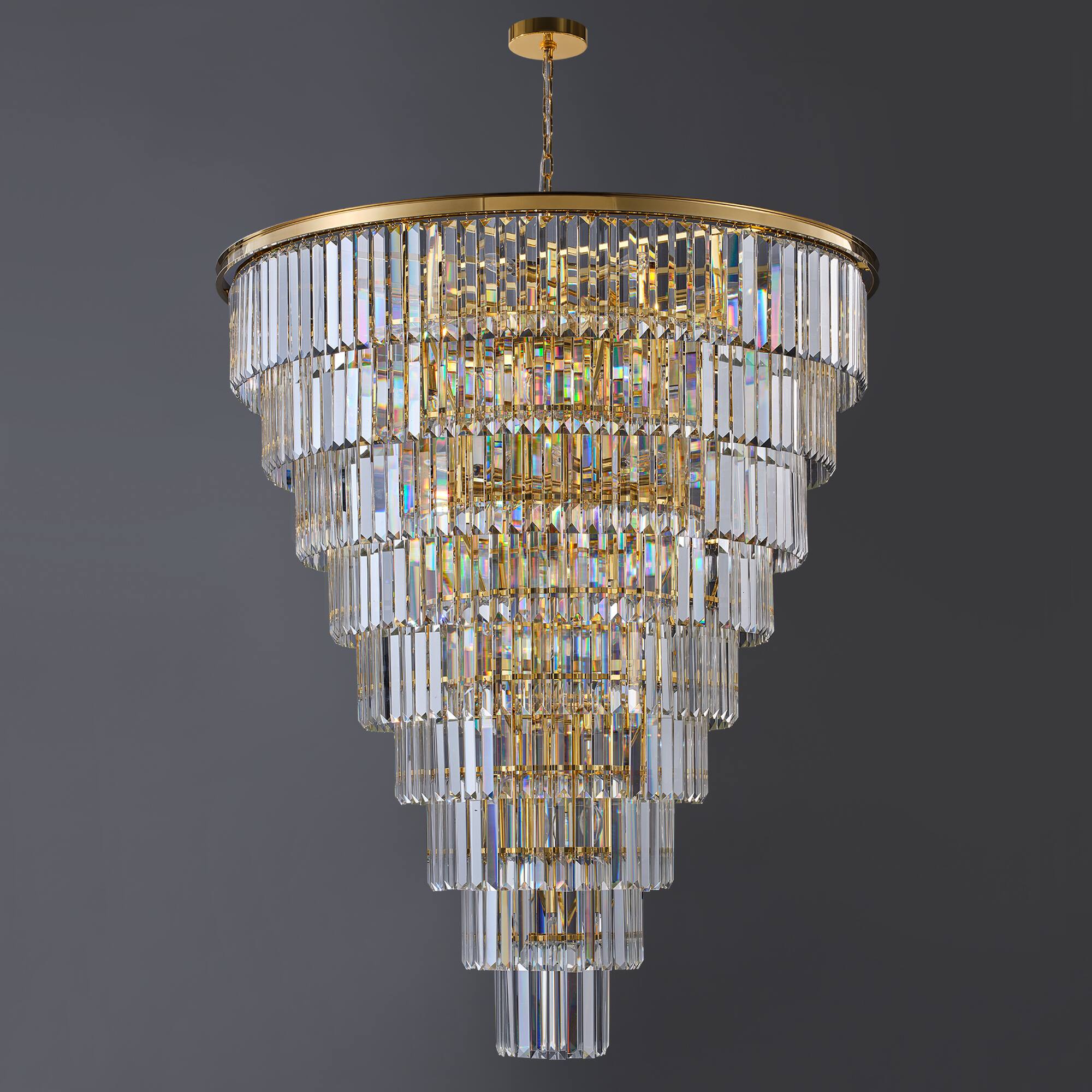 Alt View 3. Boyel Living - 48 Inch Gold Tiered Crystal Tube Chandelier 45 Light E12 Pendant with 580 Crystal Rods.