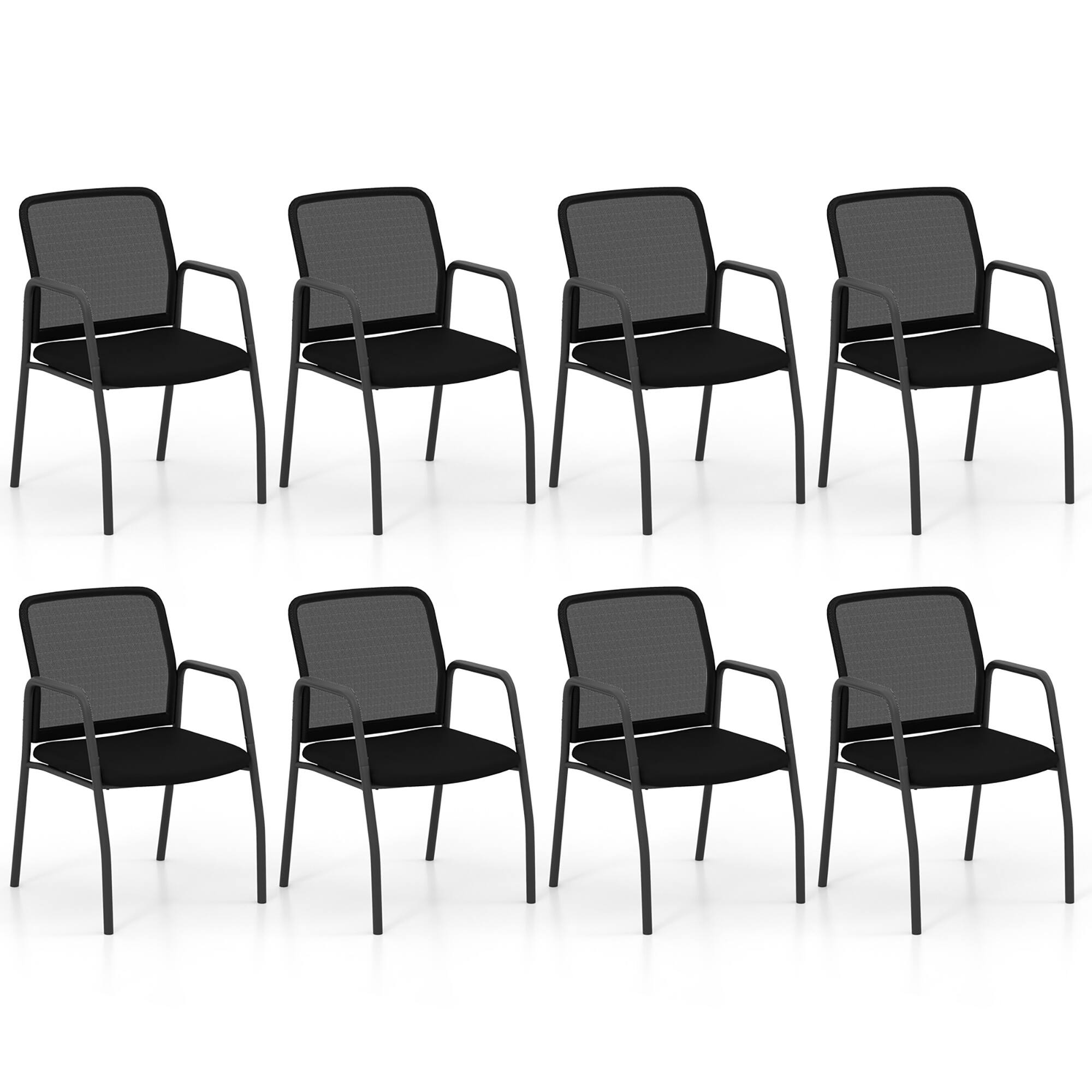 Gymax - Meeting Room Chair Set of 8 Waiting Room Chairs w/ Ergonomic Backrest & Armrests - Black