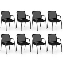 Gymax - Meeting Room Chair Set of 8 Waiting Room Chairs w/ Ergonomic Backrest & Armrests - Black