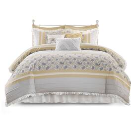 Gracie Mills - Singleton 9-Piece Cotton Percale Comforter Set with Paisley Print - Yellow