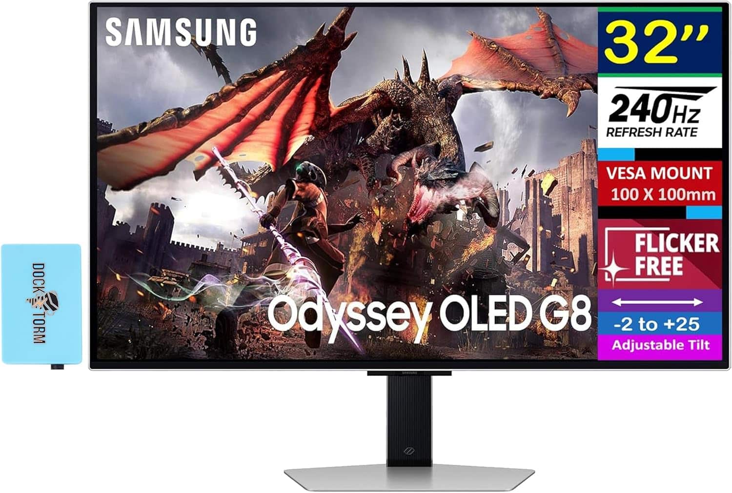 Samsung - Odyssey OLED G8 (G80SD) 32" Gaming Monitor with HDR10, HDMI, DisplayPort & DKZ Hub, (LS32DG802SNXZA) - Silver