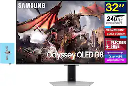 Samsung - Odyssey OLED G8 (G80SD) 32" Gaming Monitor with HDR10, HDMI, DisplayPort & DKZ Hub, (LS32DG802SNXZA) - Silver