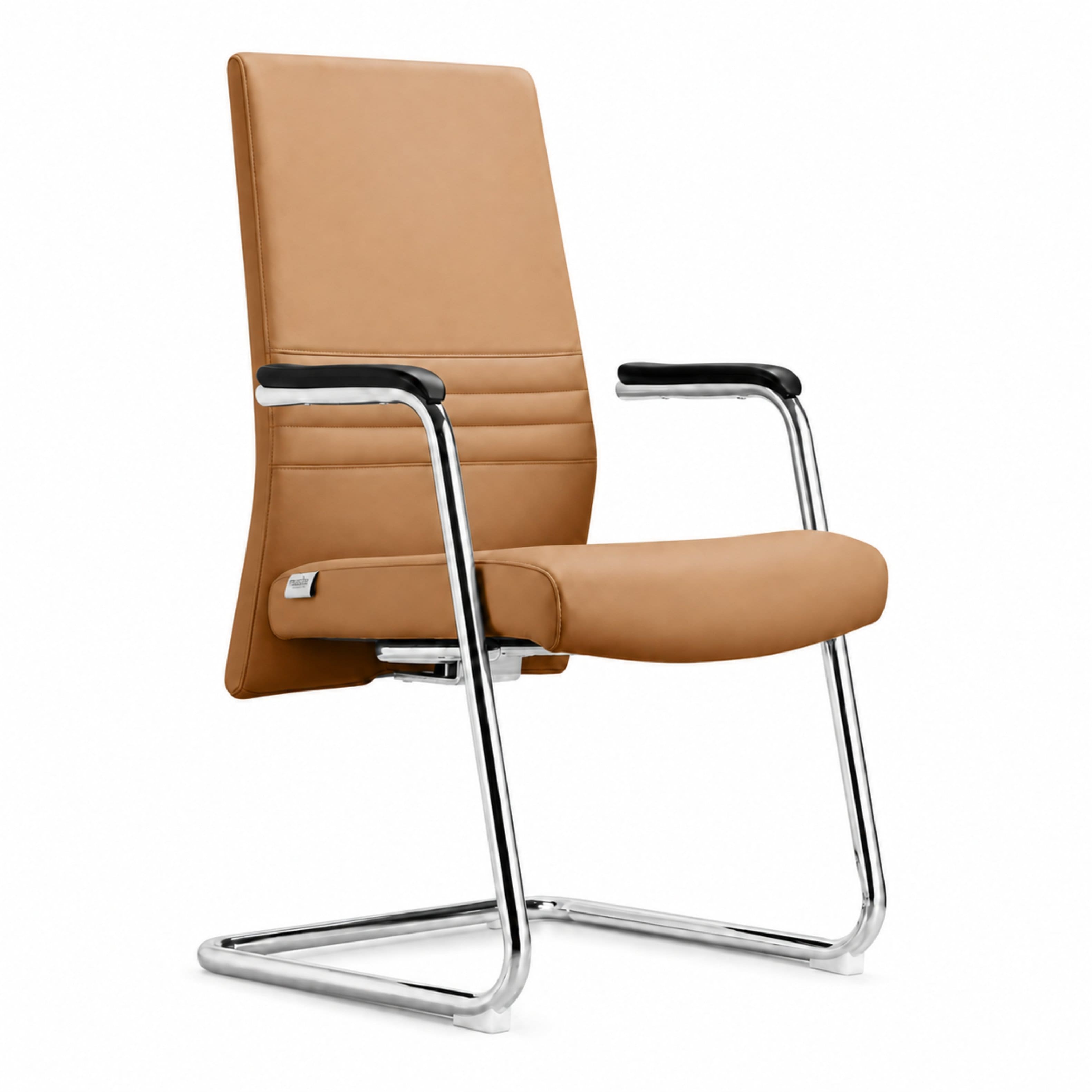 Front. LeisureMod - Aleen Ergonomic Leather Upholstered Office Chair, Iron Frame, Comfortable Computer Desk Chair, Home Office Workspace - Acorn Brown.