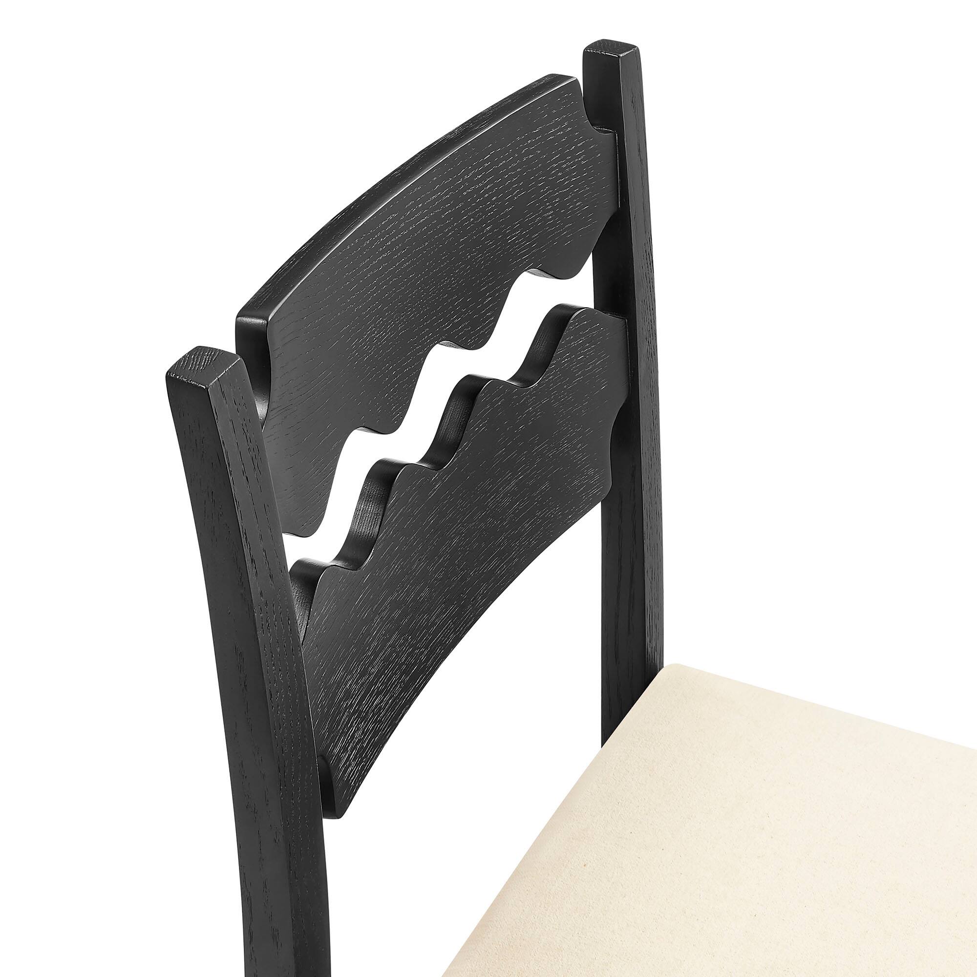 Alt View 6. Modway - Jax Oak Wood Dining Chair With Wavy Razor Back and Cushion by Modway - Black Linen.