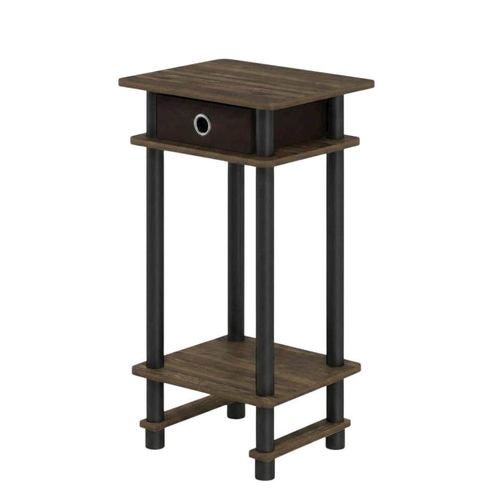 FurniFact - Dark Brown end table with storage bin - Columbia Walnut/Black/Dark Brown