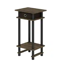 FurniFact - Dark Brown end table with storage bin - Columbia Walnut/Black/Dark Brown