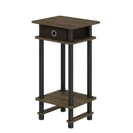 Front. FurniFact - Dark Brown end table with storage bin - Columbia Walnut/Black/Dark Brown.