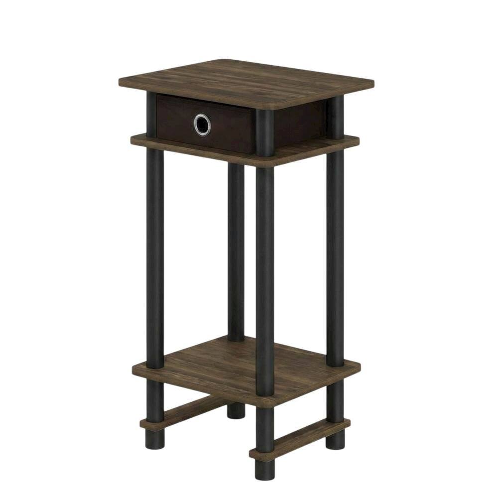 Front. FurniFact - Dark Brown end table with storage bin - Columbia Walnut/Black/Dark Brown.