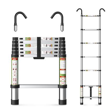 Front. Brick Attic - 6.5FT Aluminum Telescoping Ladder with Non-Slip Feet and Stable Hook, Extension Ladder for Working, 330lb Capacity - Silver.