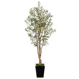 BreeBe - 6.5' Olive Artificial Tree in Black Metal Planter - Green
