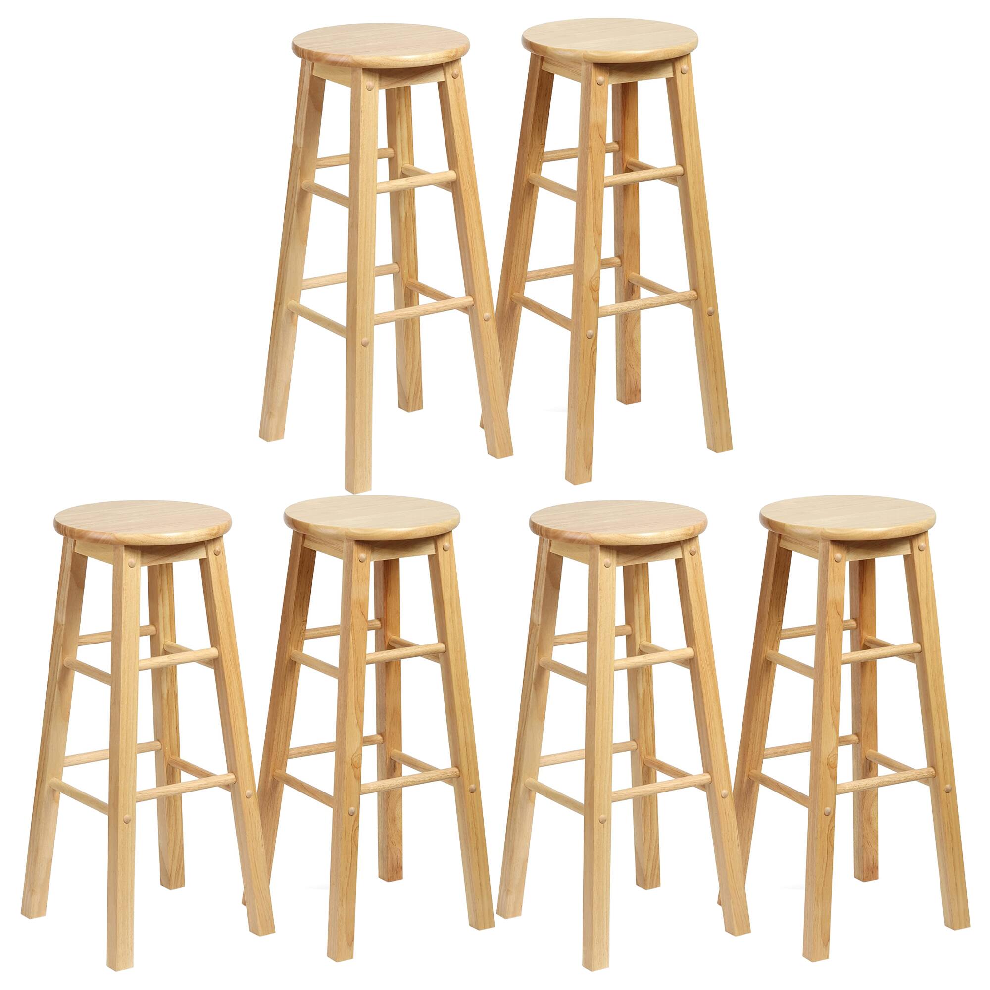 Front. PJ Wood - PJ Wood Classic Round Seat 29" Tall Kitchen Counter Stools, Natural (Set of 6) - Natural/Brown.