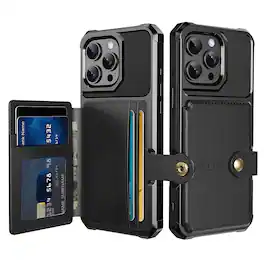 Dteck - For Apple iPhone 16 Pro Max Wallet Case Flip Card Slots Magnetic Clasp Shockproof Anti-Scratch Cover - Black