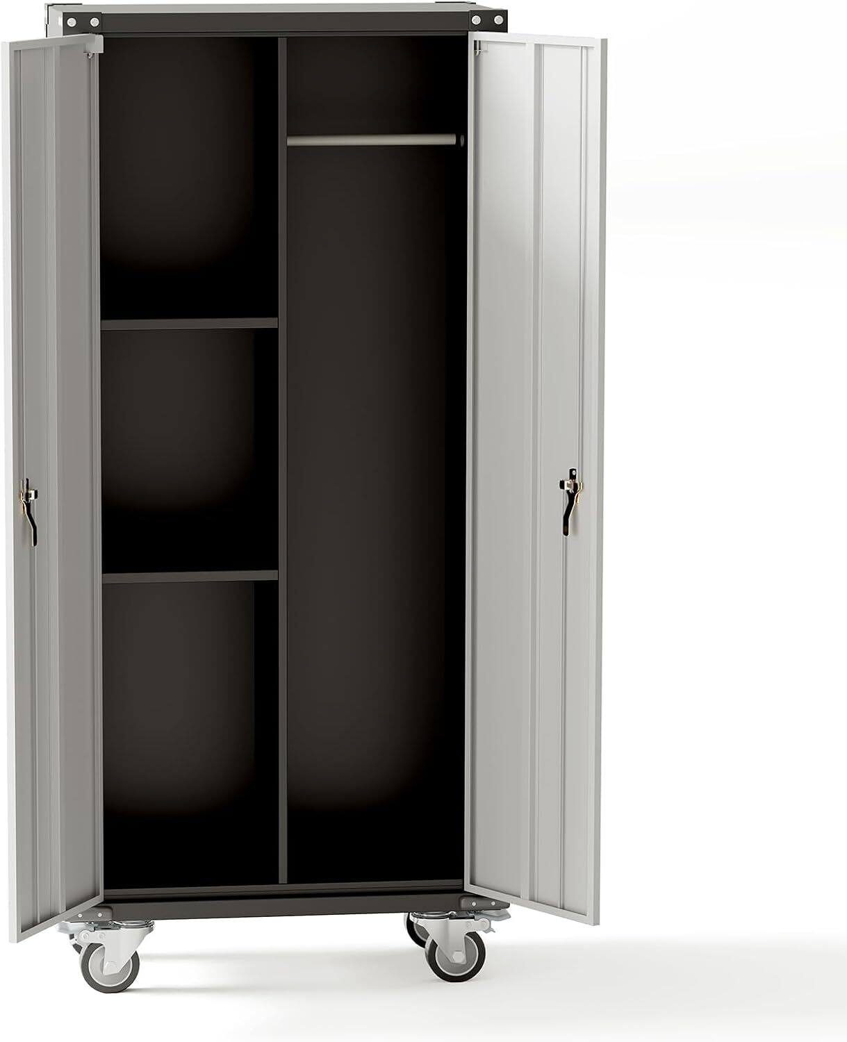 Front. Acekool - 71" Black Metal Storage Cabinet, with 4 Adjustable Shelves.