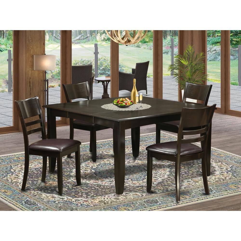 Back. East West Furniture - 5 Pc Dining room set-Dinette Table with Leaf and 4 Dinette Chairs. - Cappuccino.