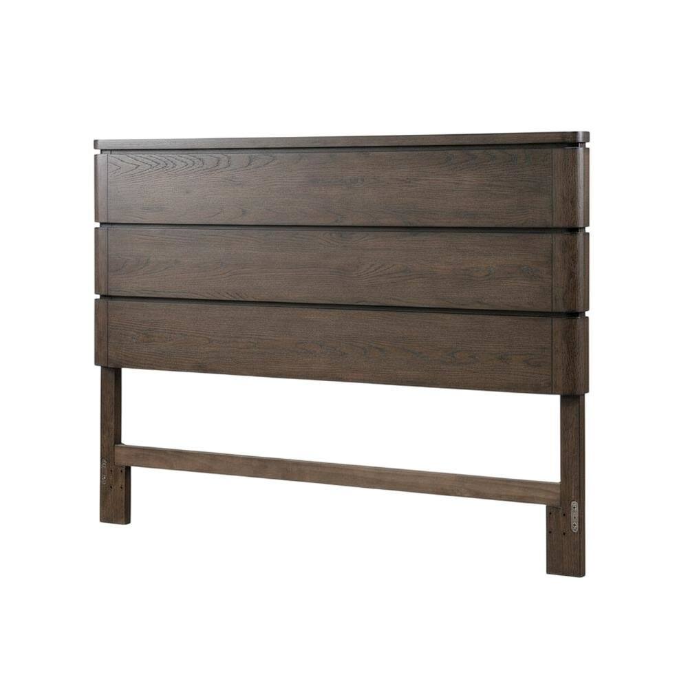 Left. Starlight Canyon Home - Brown Queen Panel Bed Headboard with LED Touch Light and Oak Veneers - Satin Espresso.