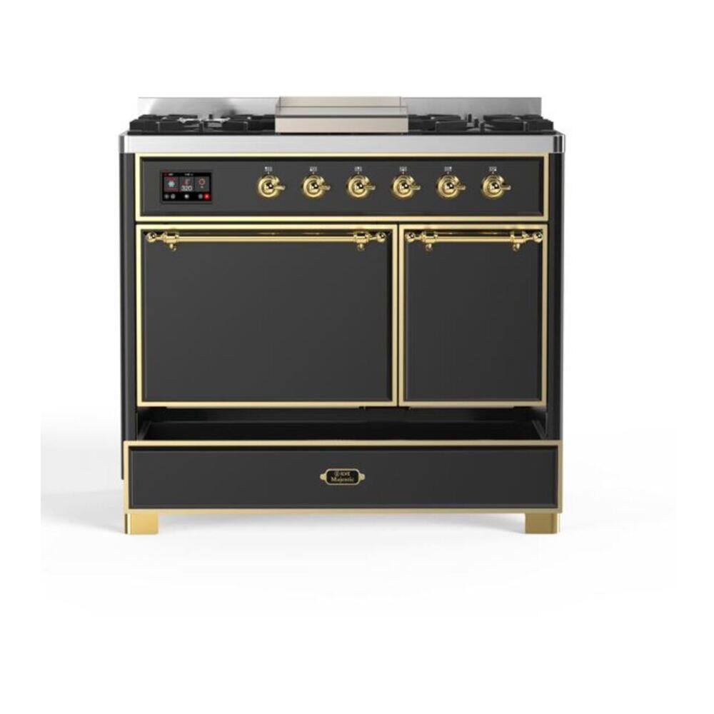 Alt View 5. ILVE - ILVE Majestic II 40 inch Dual Fuel Range with 6 Burners + Griddle (Natural Gas, Graphite Matte, Brass Trim) - Graphite Matte.