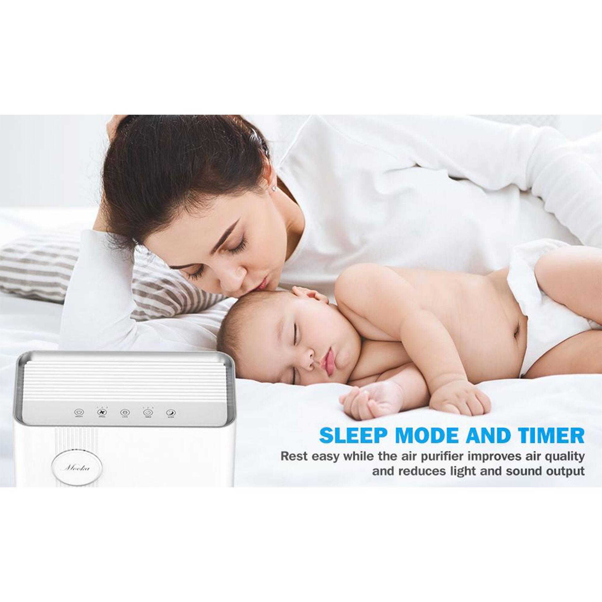 35 N P thode SLEEP MODE AND TIMER  
Rest easy while the air purifier improves air quality and reduces light and sound output
