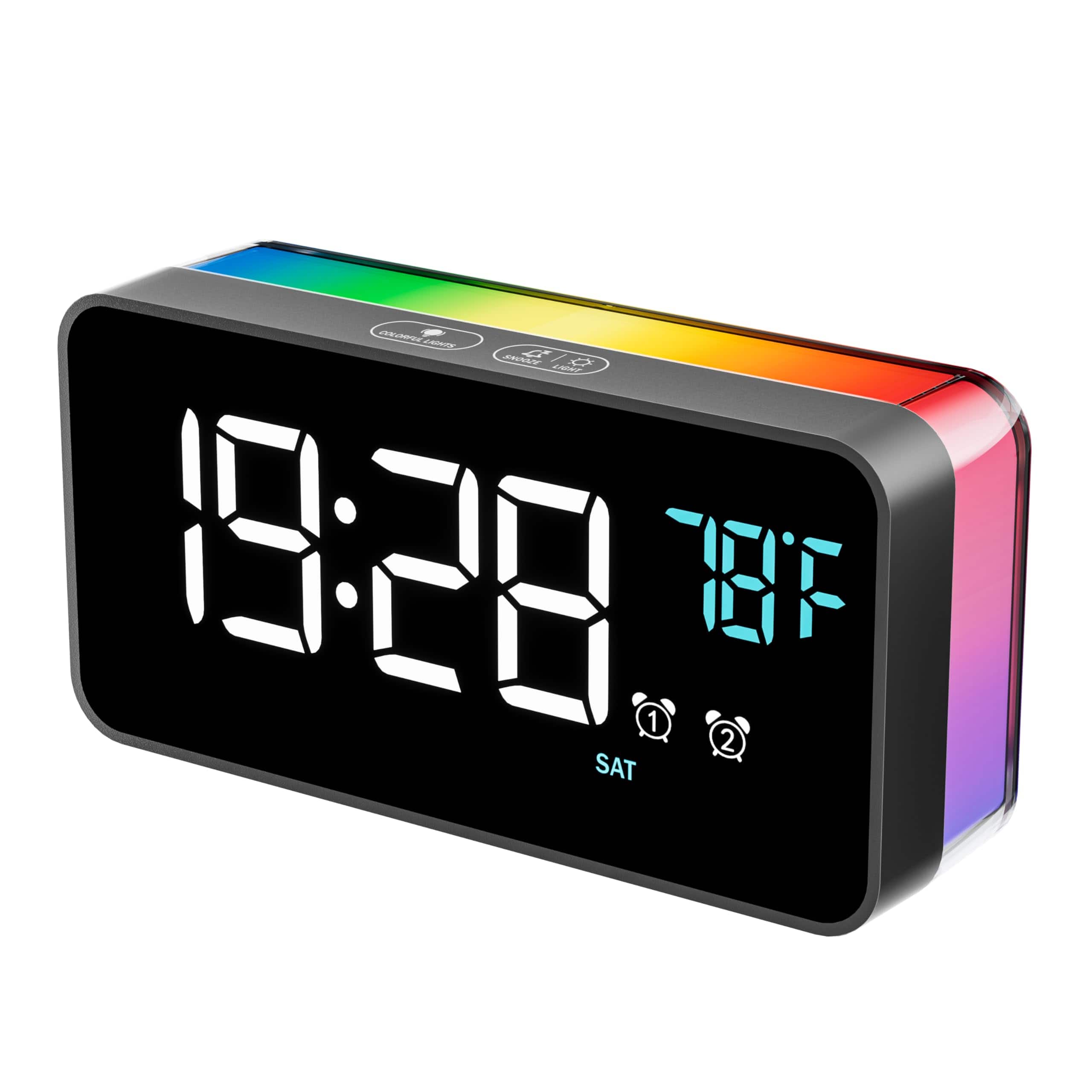 Dazzed Corner - Alarm Clock for Bedrooms,Desk Digital Clock with Temperature - Black