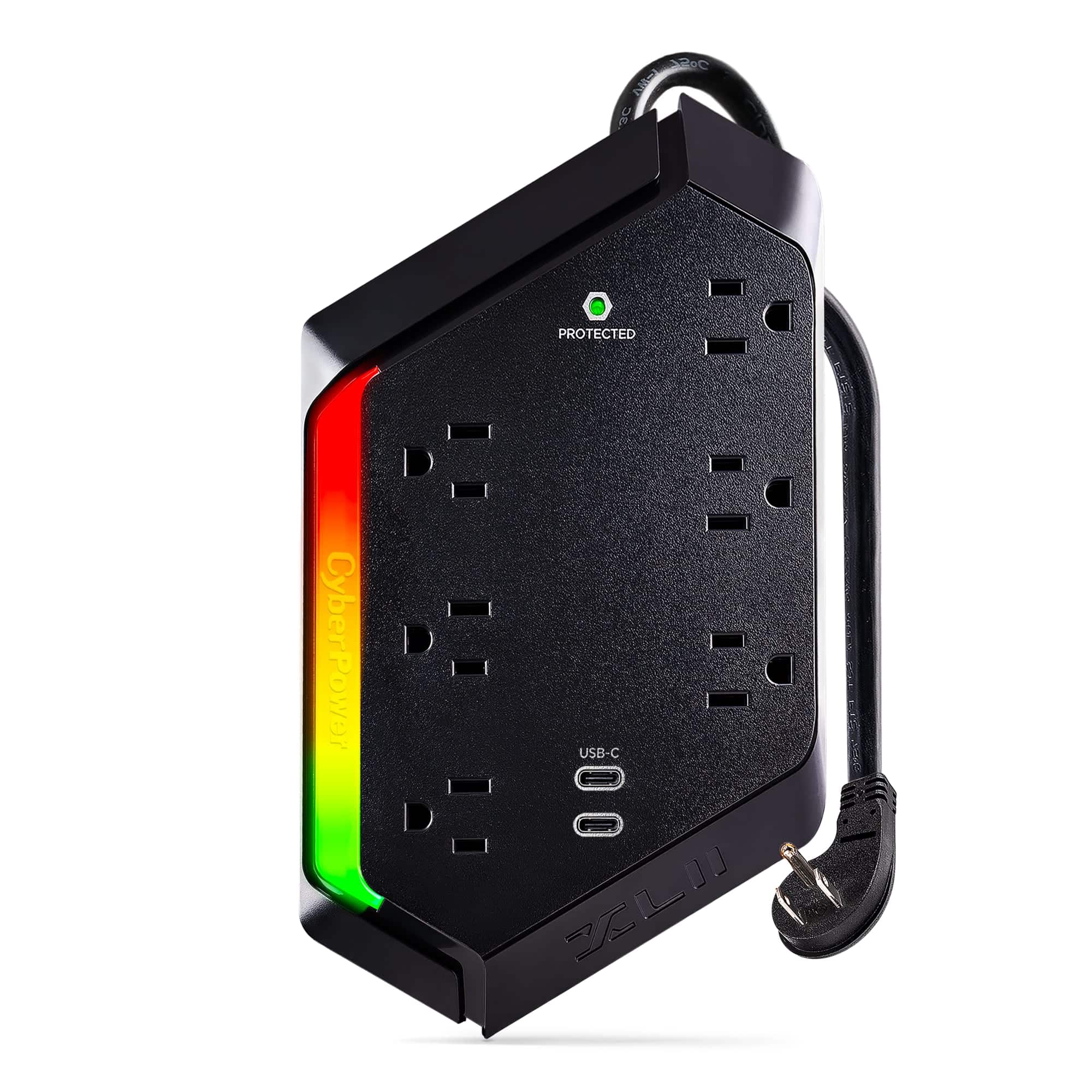 CyberPower - GXS604C2 6 Outlet Surge Protector with RGB Lighting and USB Charging Ports - Black - Front_Zoom