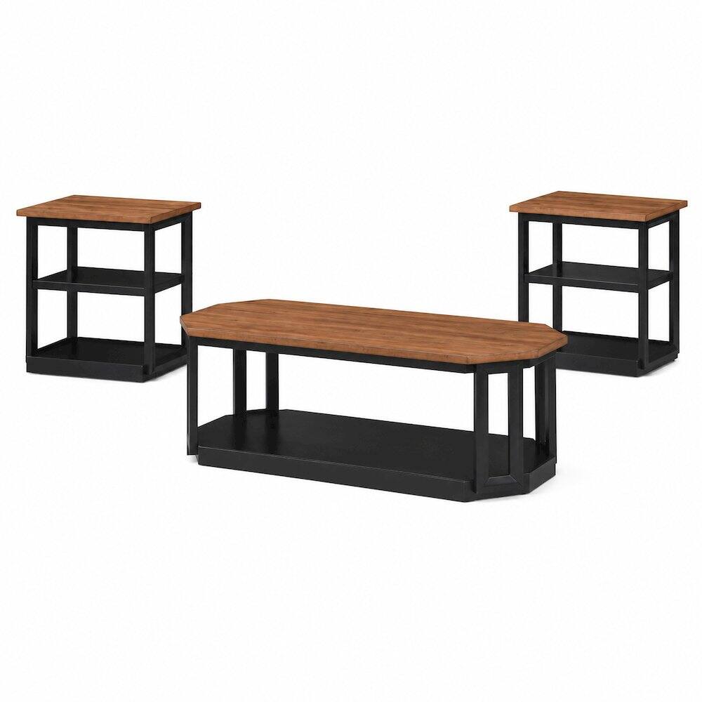Front. New Classic Furniture - Decker 3-Piece Wood Occasional Table Set in Black/Brown - Black/Brown.
