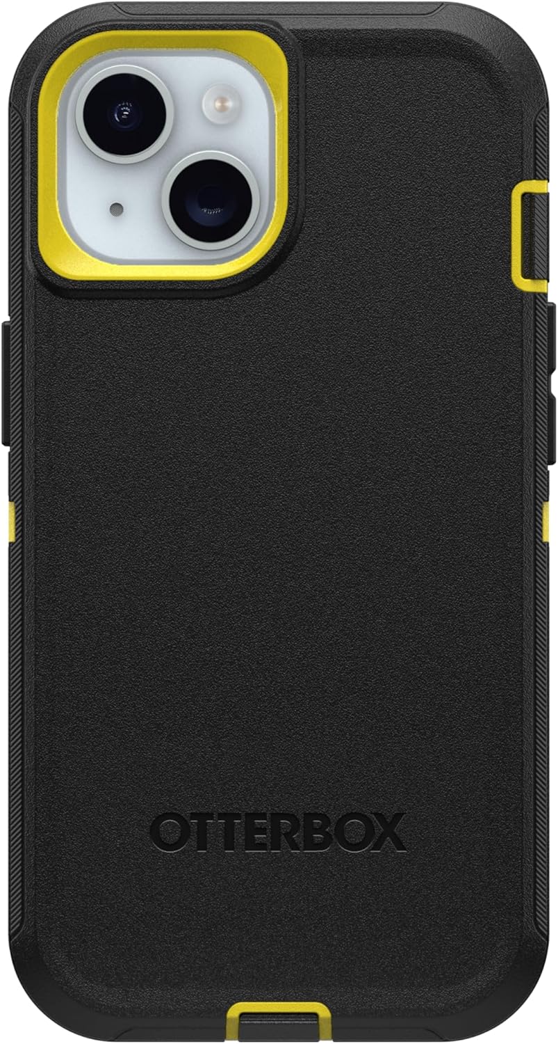 Front. OtterBox - OtterBox - Defender Series Hard Shell For Apple iPhone 15, Apple iPhone 14, iPhone 13 - Night (Black & Yellow).