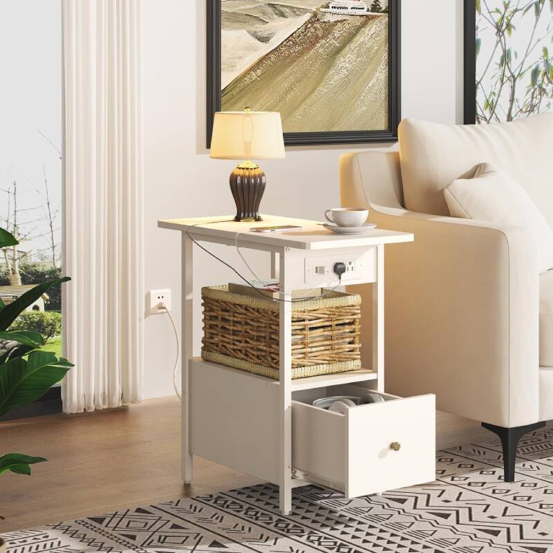 Alt View 2. Cleave Techs Inc - Bedside Side Table With Charging Station - White.