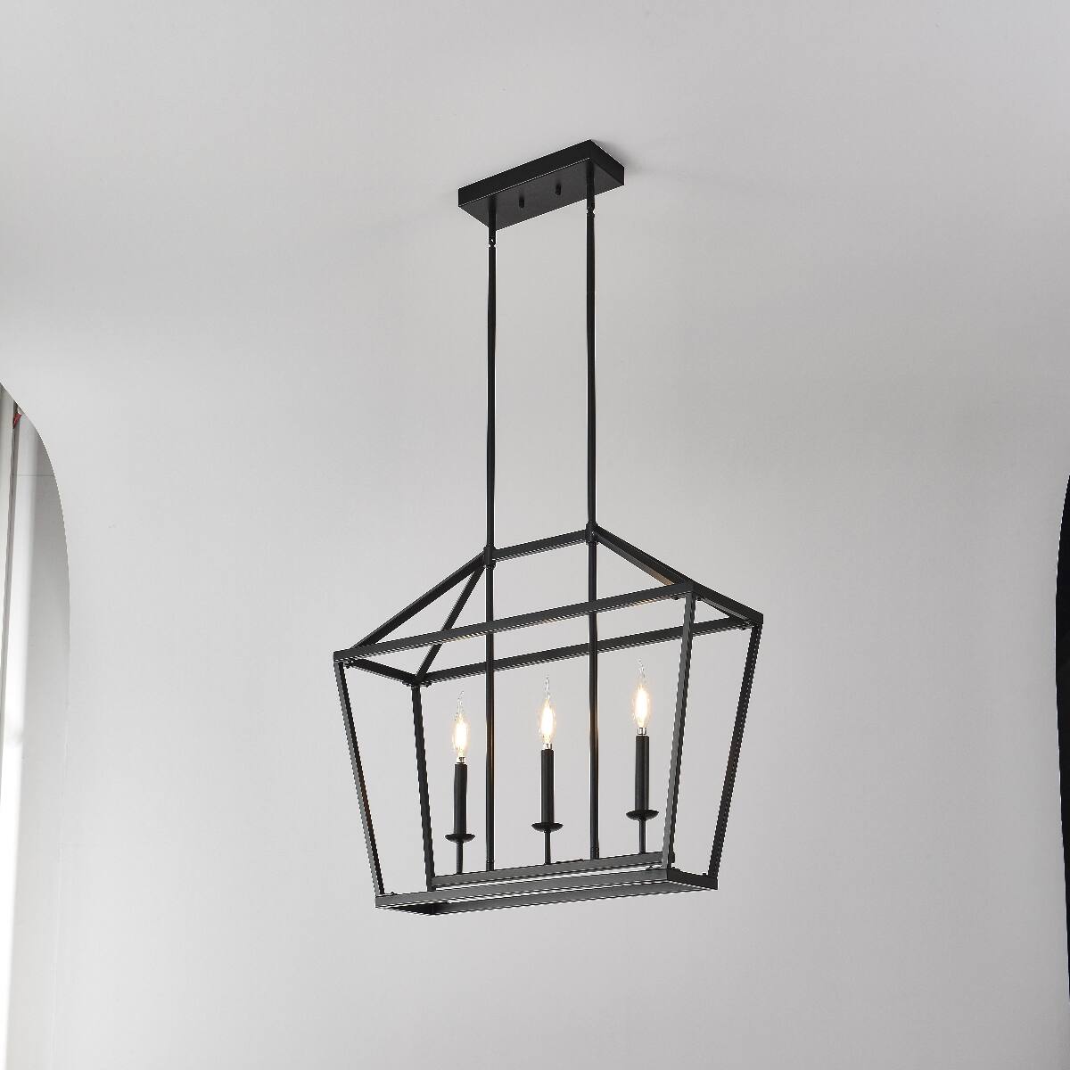 Loheer Farmhouse Kitchen Island Lighting, Matte Black Metal Three Light ...