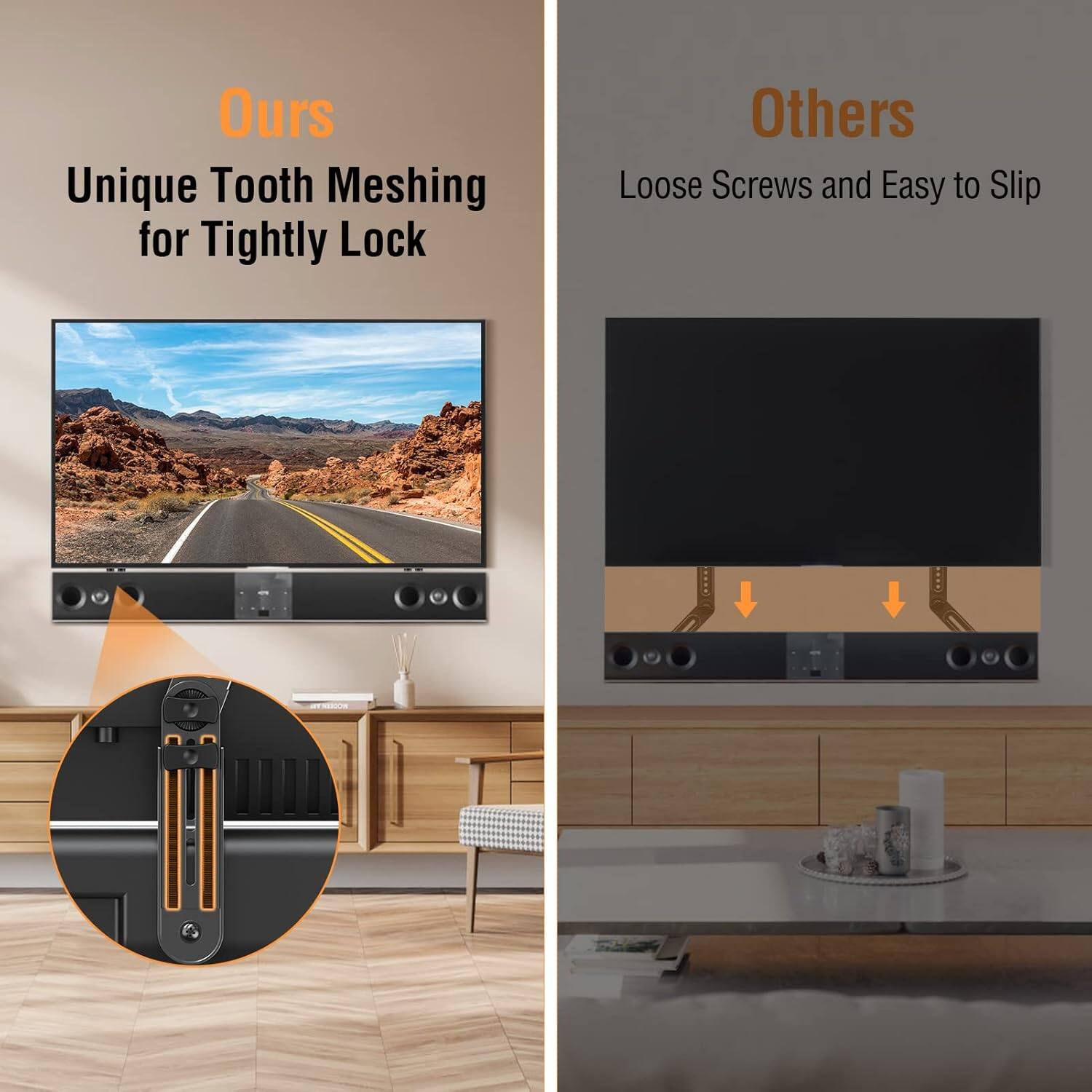 Ours  
Unique Tooth Meshing for Tightly Lock  

Others  
Loose Screws and Easy to Slip