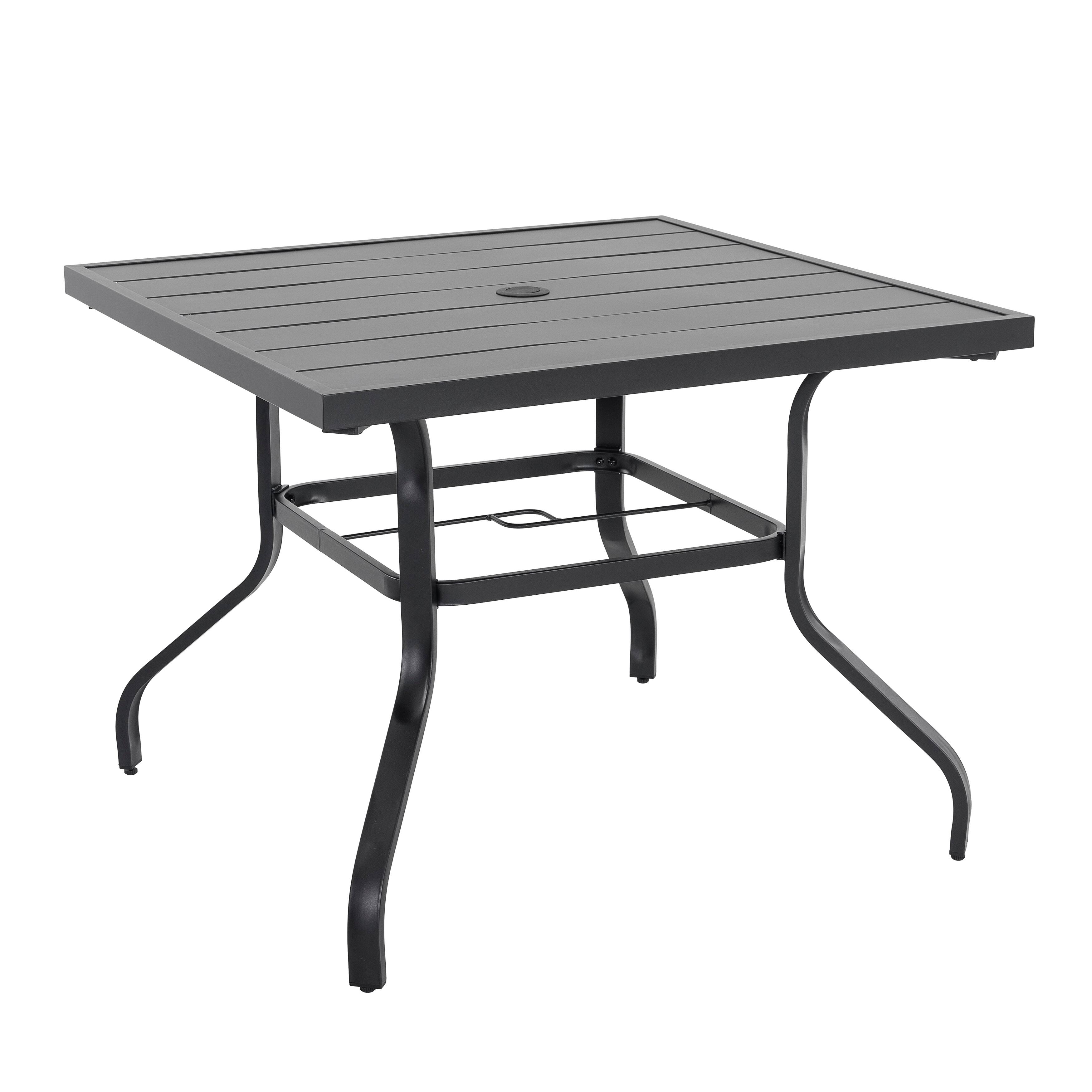 Alt View 10. Nuu Garden - 5-Piece Metal Outdoor Dining Set with Umbrella Hole, 4 Stackable Chairs - Black.