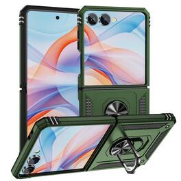Dteck - For Samsung Galaxy Z Flip 8 Case with Hinge Protection Rotate Ring Kickstand Magnetic Car Holder Hard PC Cover - Armygreen
