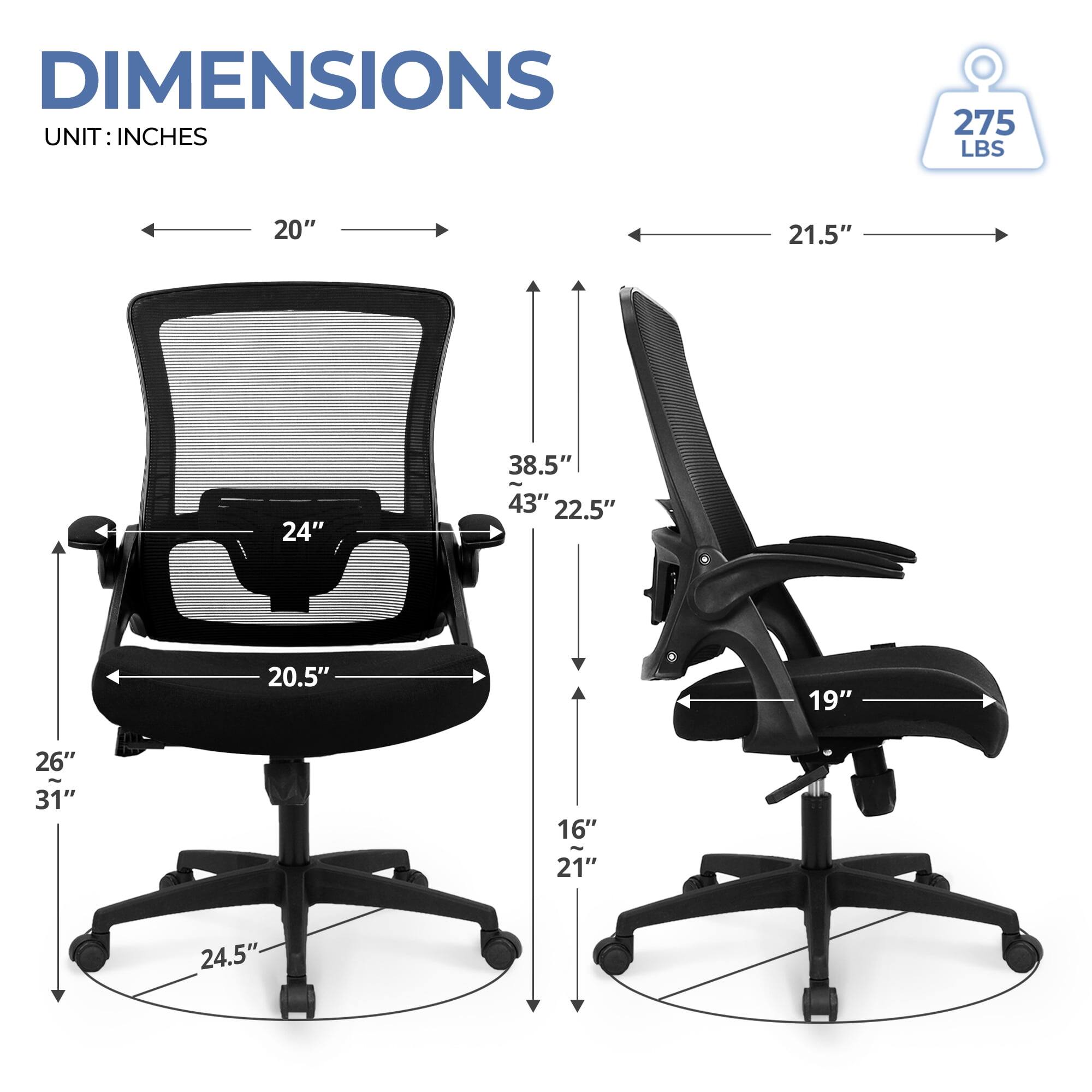 DIMENSIONS  
UNIT: INCHES  

275 LBS  

20"  
21.5"  
24"  
38.5" - 43"  
22.5"  
20.5"  
19"  
26"  
31"  
16"  
21"  
24.5"