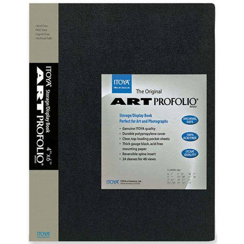 Joffine *WCTN

PROFOLIO

ITOYA Storage/Display Book 4"x6"

ITOYA' The Original ART PROFOLIO BRAND Storage Display Book ARCHIVAL Perfect for Art and Photographs SAFE Genuine ITOYA quality Durable polypropylene cover 100% Clear, op-loading pocket sheets ACID FREE Thick gauge black acid free mounting paper ITOYA Reversible spine Insert QUALITY 24 sleeves for 48 views ITOYA'