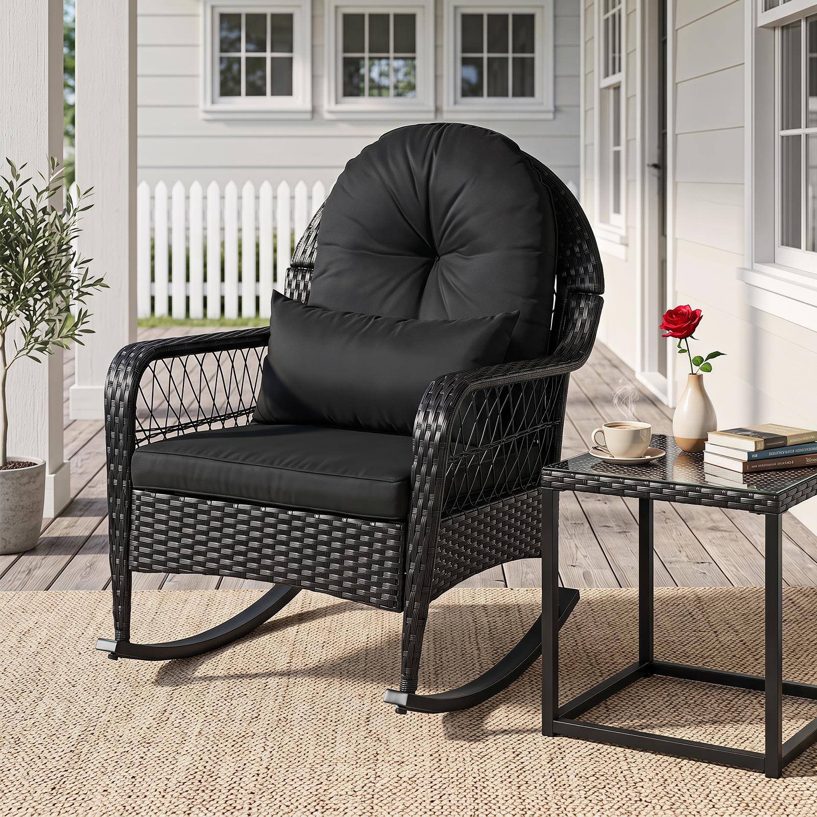 Costway 1 PCS Outdoor Wicker Rocking Chair, 400 LBS Patio Rattan Rocker ...
