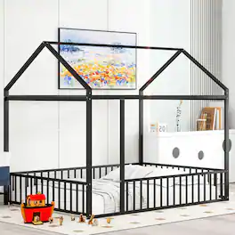 GOODSILO - Full Size Metal House Bed Frame with Playhouse Design for Kids and Teens - Black