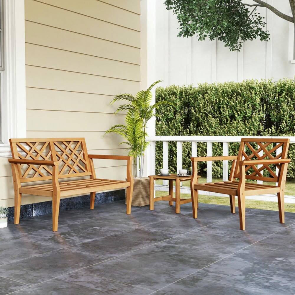 Back. Kadyn - Outdoor Dining Room Chairs, Patio Kitchen Chairs,Teak Wood Slatted Patio Chair Armchair with Cozy Backrest and Armrests - Brown.