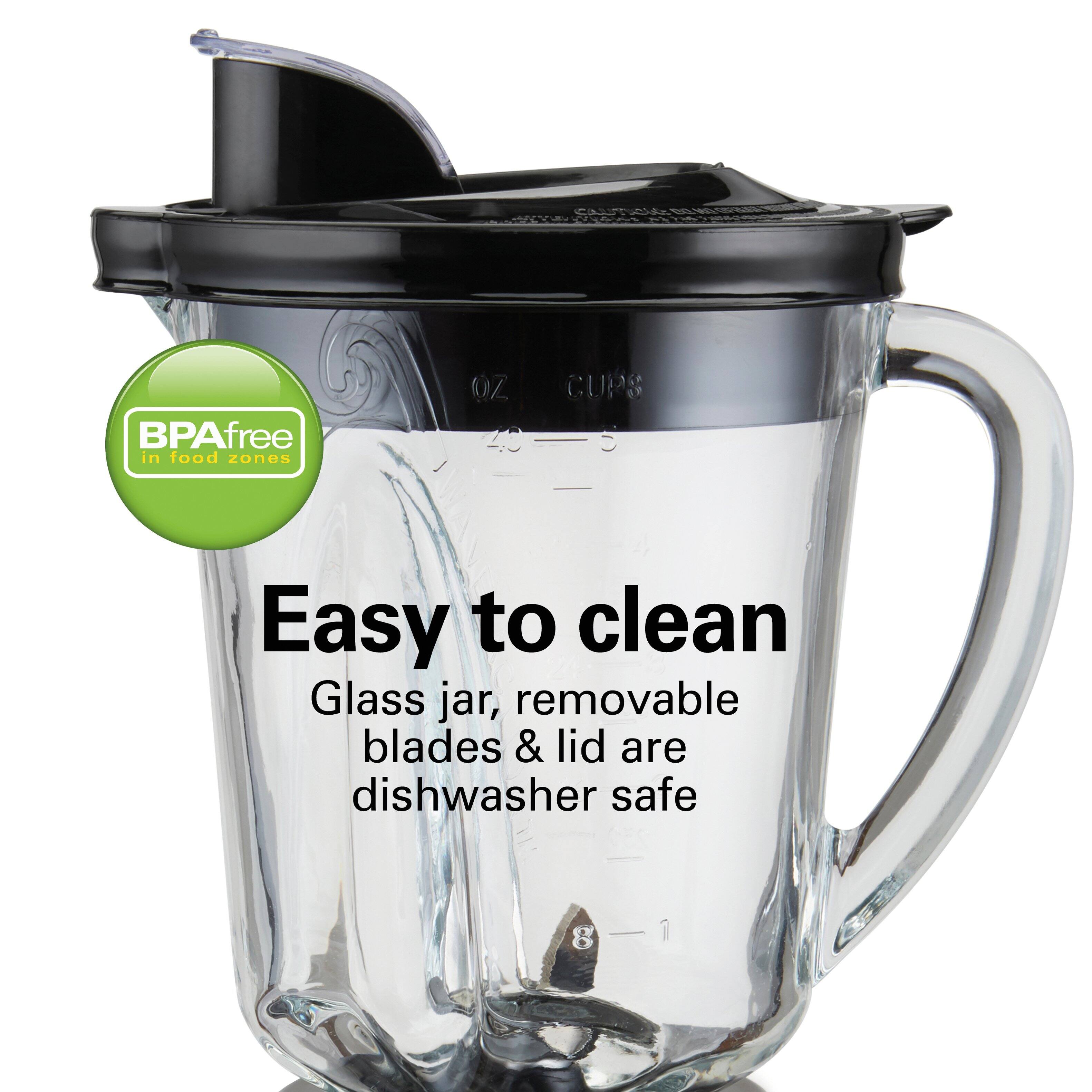 DC NO OFLAT  
BPA free in food zones  
OZ  
CUPS  
Easy to clean Glass jar, removable blades & lid are dishwasher safe  
8  
1